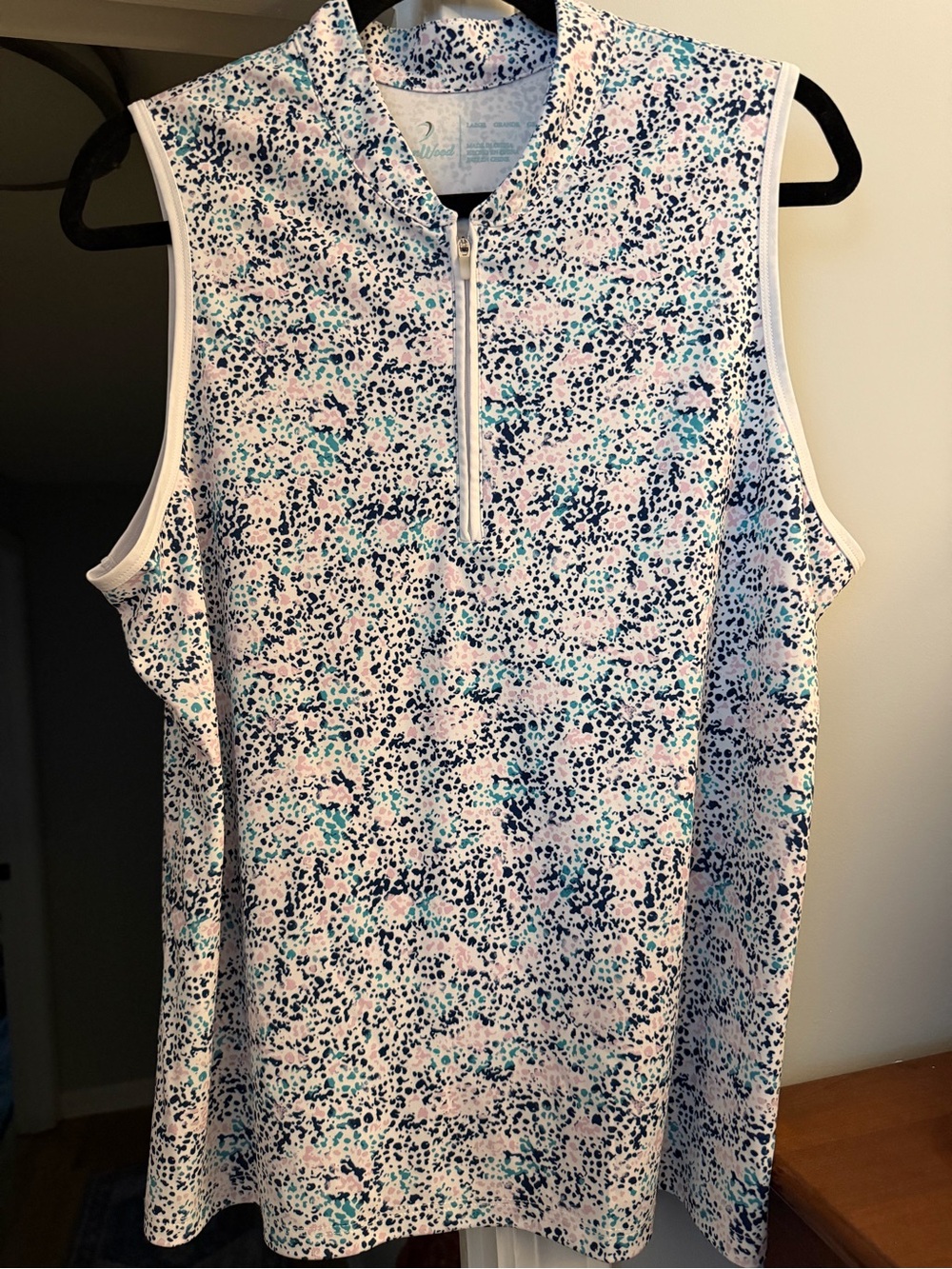 Pearl Sleeveless Zip Mock Neck Tank - White, Pink, Blue